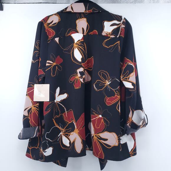 Retro 70s Modern Hippie Floral Earth Tone Notch Lapel Trapeze Jacket Roll Cuff S - Picture 10 of 14